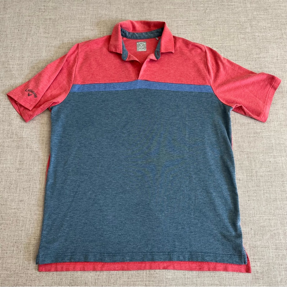 Callaway Opti-Dri Polo Shirt Men’s L Red Grey Blue Golf Color Block Swing Tech